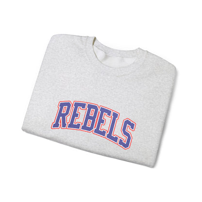 Rebels Graphic Crewneck Sweatshirt — Retro Collegiate Embroidered Lettering