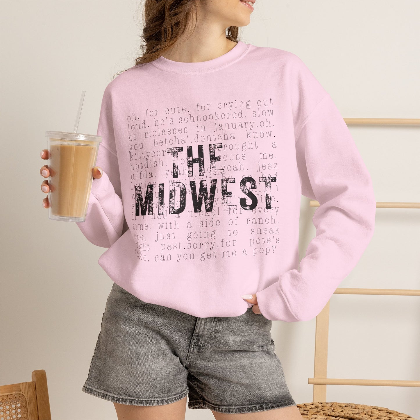 Midwest Crewneck Sweatshirt — "The Midwest" with Funny Midwestern Sayings (Uffda)