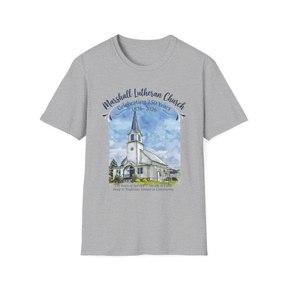 Adult T-Shirt — Marshall Lutheran Church 150th Anniversary (1876–2026) Commemorative Tee (Softstyle - All Colors for 2X and Below)
