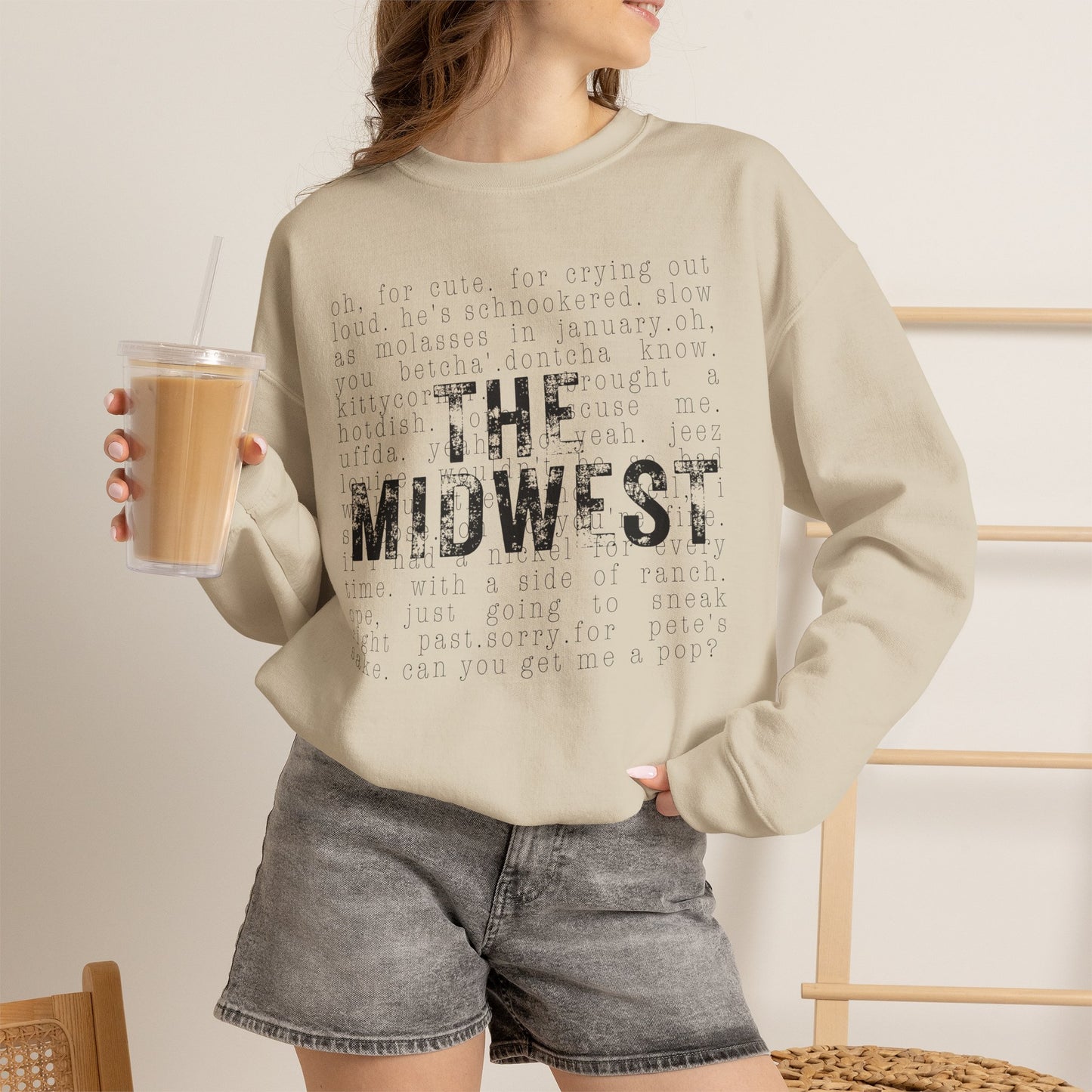 Midwest Crewneck Sweatshirt — "The Midwest" with Funny Midwestern Sayings (Uffda)