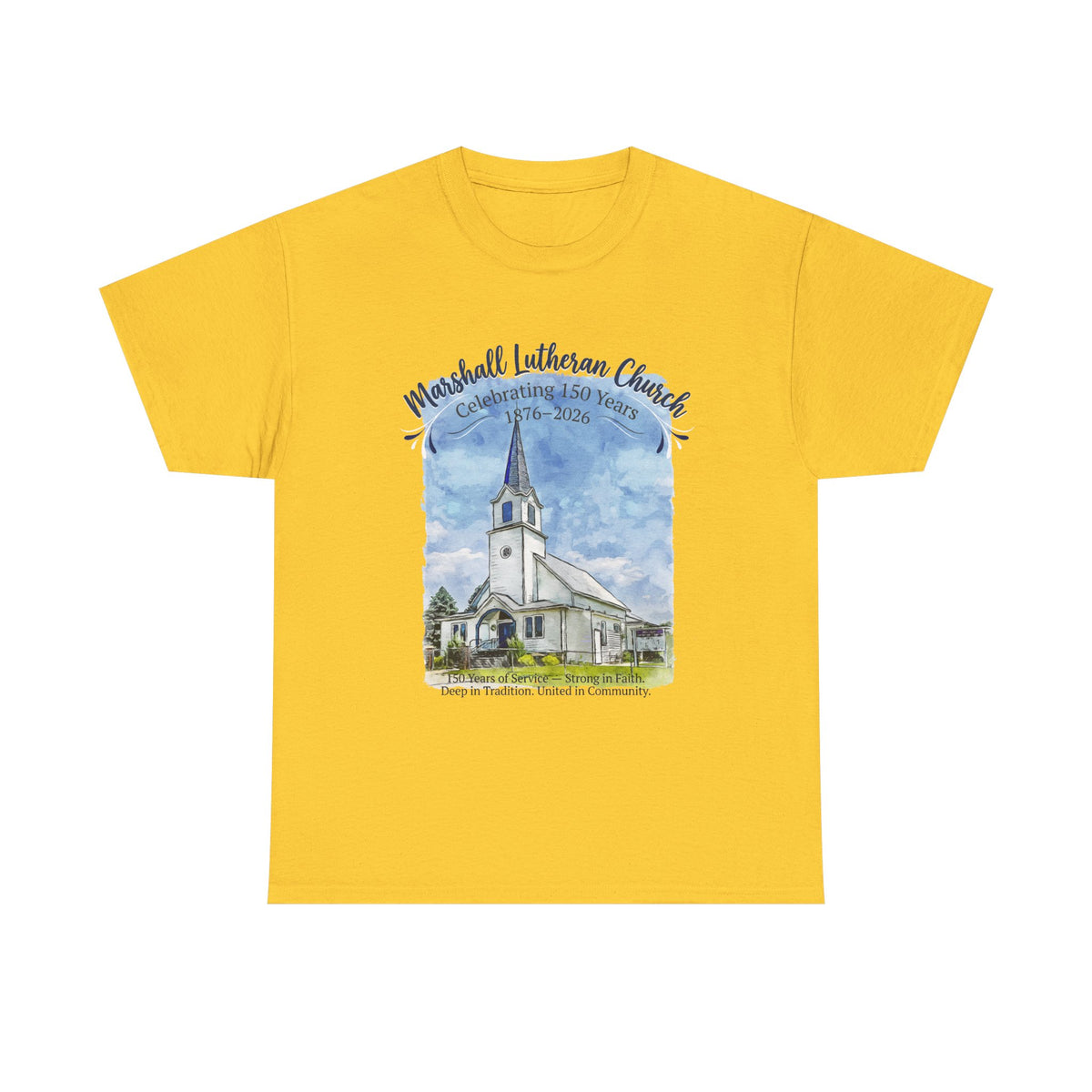 Marshall Lutheran Church Watercolor T‑Shirt — Church Building Souvenir Tee (GILDAN 5000)