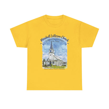 Marshall Lutheran Church Watercolor T‑Shirt — Church Building Souvenir Tee (GILDAN 5000)