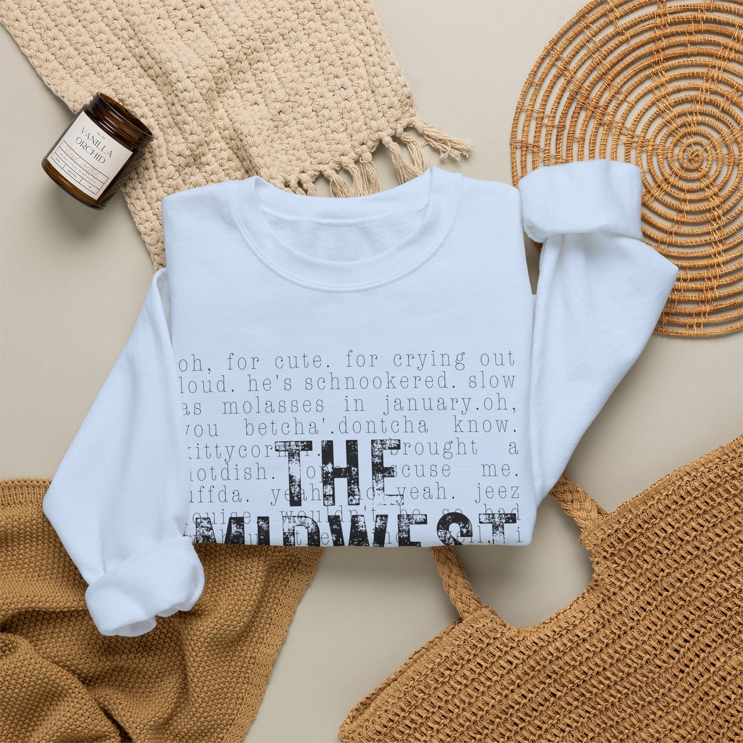 Midwest Crewneck Sweatshirt — "The Midwest" with Funny Midwestern Sayings (Uffda)