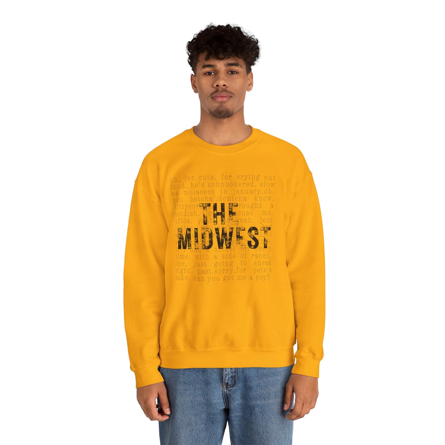 Midwest Crewneck Sweatshirt — "The Midwest" with Funny Midwestern Sayings (Uffda)