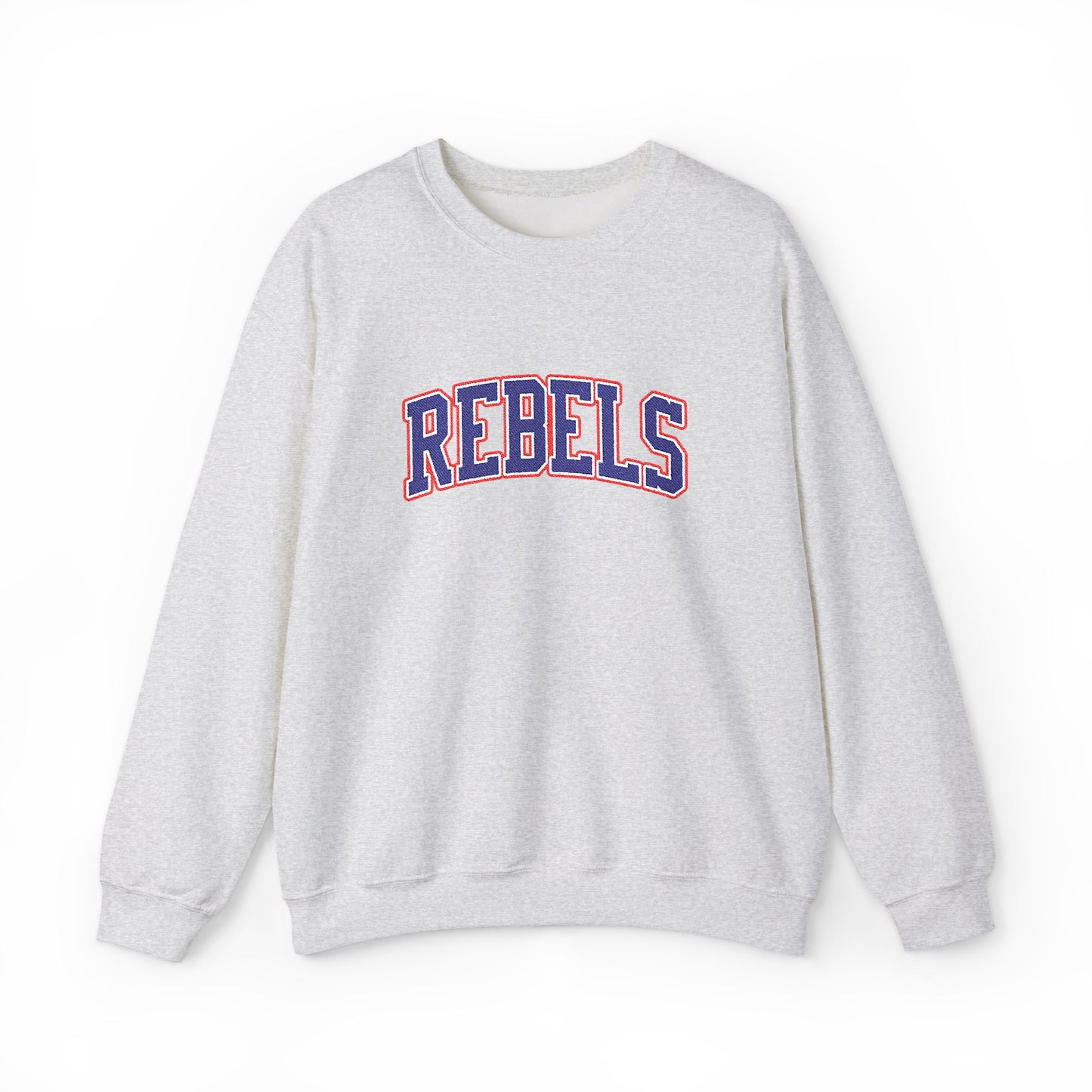 Rebels Graphic Crewneck Sweatshirt — Retro Collegiate Embroidered Lettering