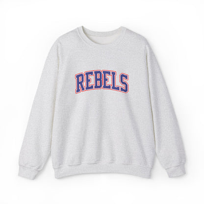 Rebels Graphic Crewneck Sweatshirt — Retro Collegiate Embroidered Lettering