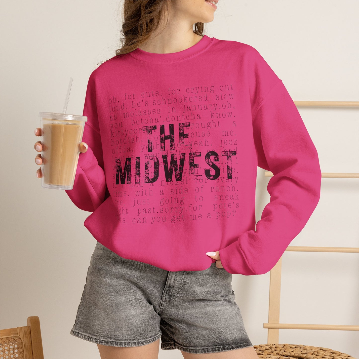 Midwest Crewneck Sweatshirt — "The Midwest" with Funny Midwestern Sayings (Uffda)