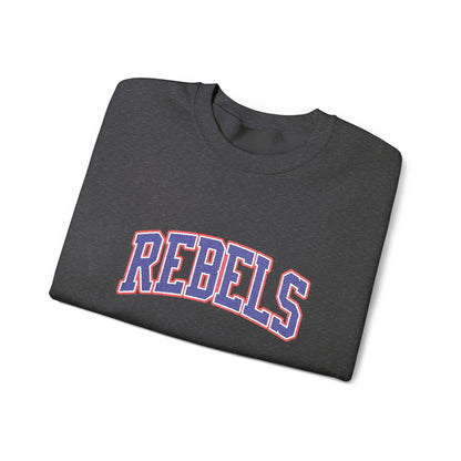 Rebels Graphic Crewneck Sweatshirt — Retro Collegiate Embroidered Lettering
