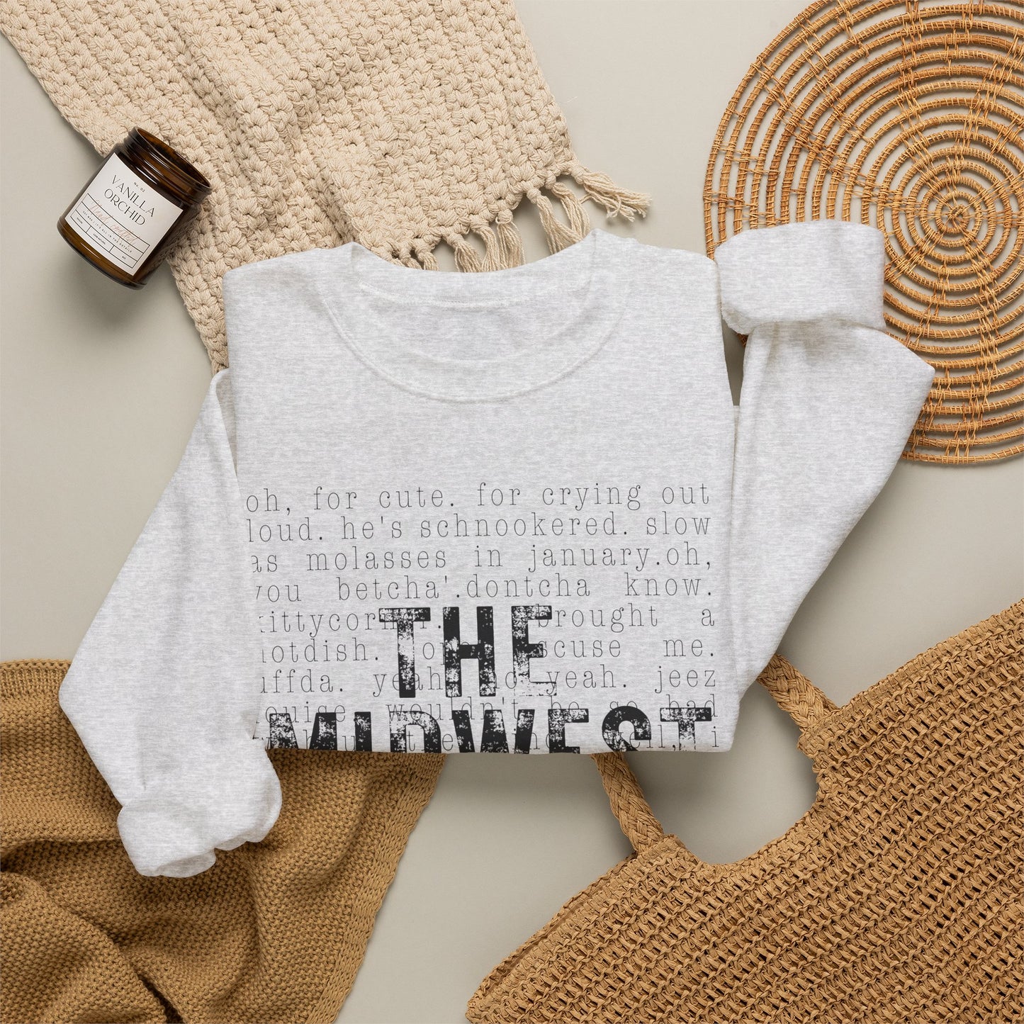 Midwest Crewneck Sweatshirt — "The Midwest" with Funny Midwestern Sayings (Uffda)