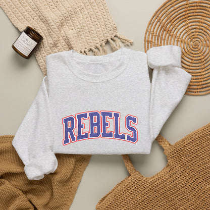 Rebels Graphic Crewneck Sweatshirt — Retro Collegiate Embroidered Lettering