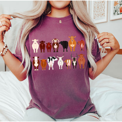 Cow Lovers Comfort Color Tees, Farm Animal Shirts, Illustration, Breeds, Pet Comfort Colors T-Shirt