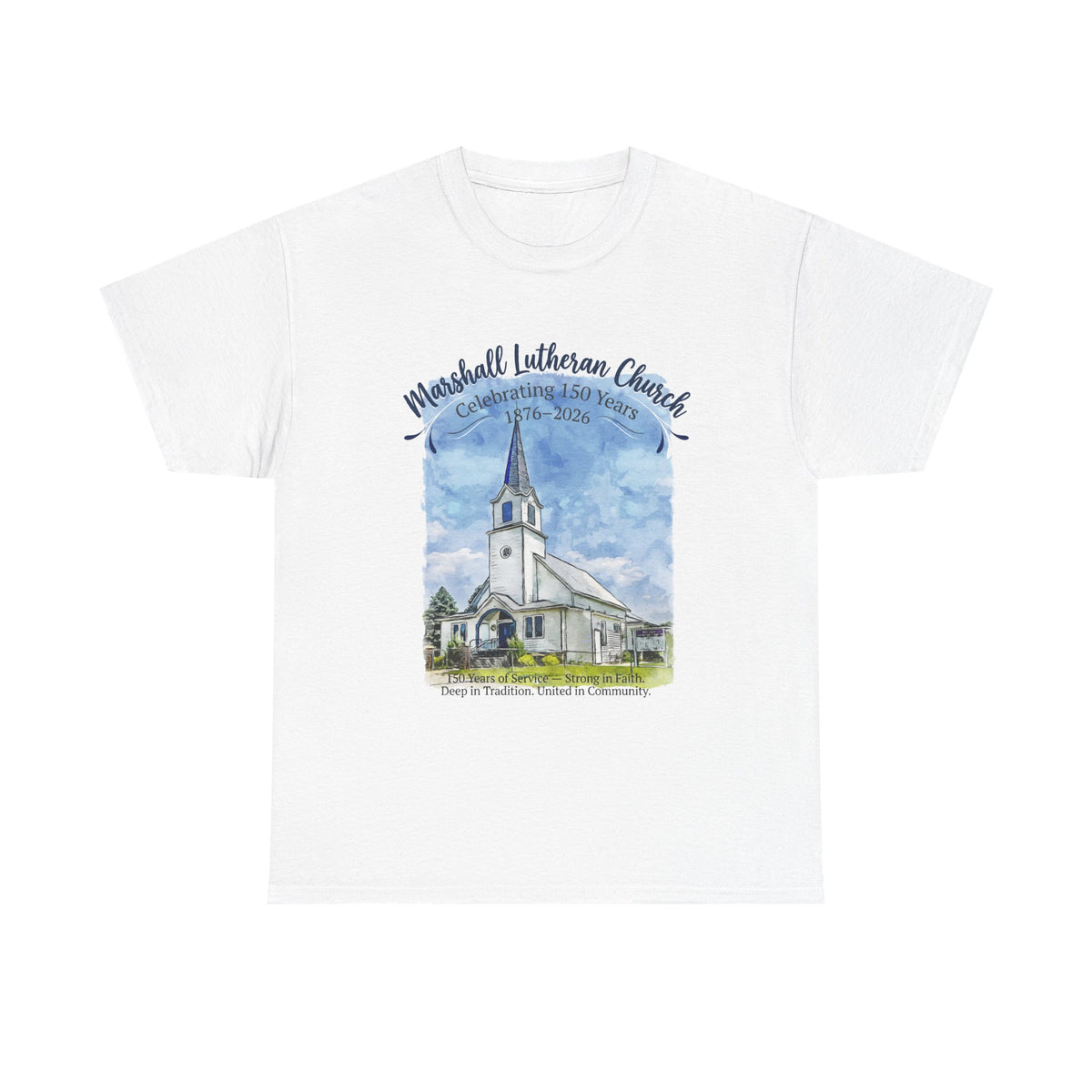 Marshall Lutheran Church Watercolor T‑Shirt — Church Building Souvenir Tee (GILDAN 5000)