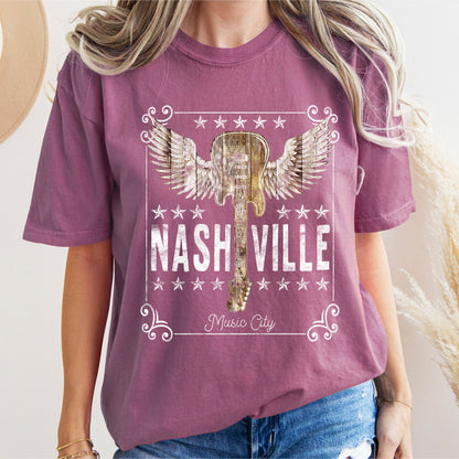 Nashville Music City Guitar Comfort Colors Tshirt