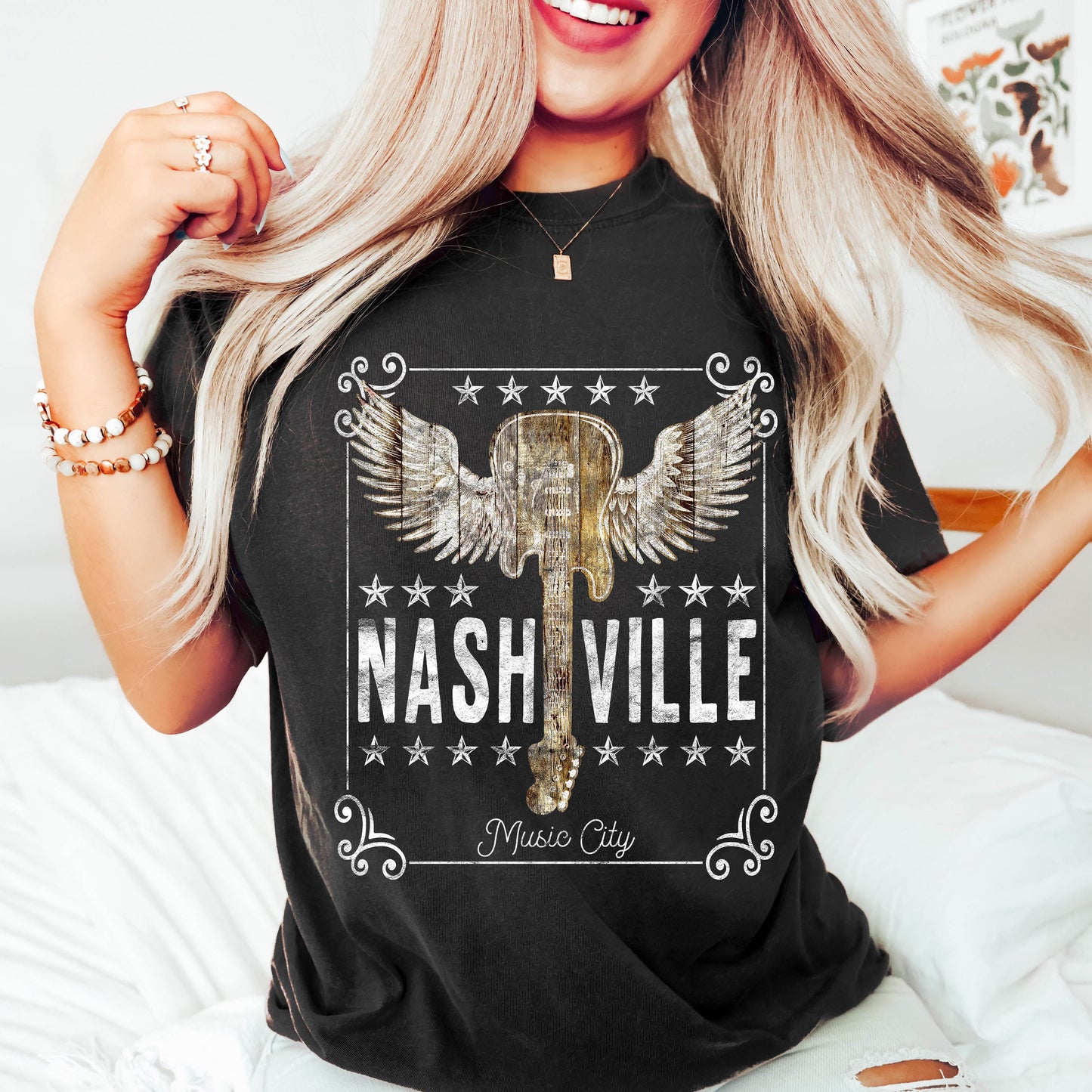 Nashville Music City Guitar Comfort Colors Tshirt