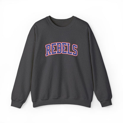 Rebels Graphic Crewneck Sweatshirt — Retro Collegiate Embroidered Lettering