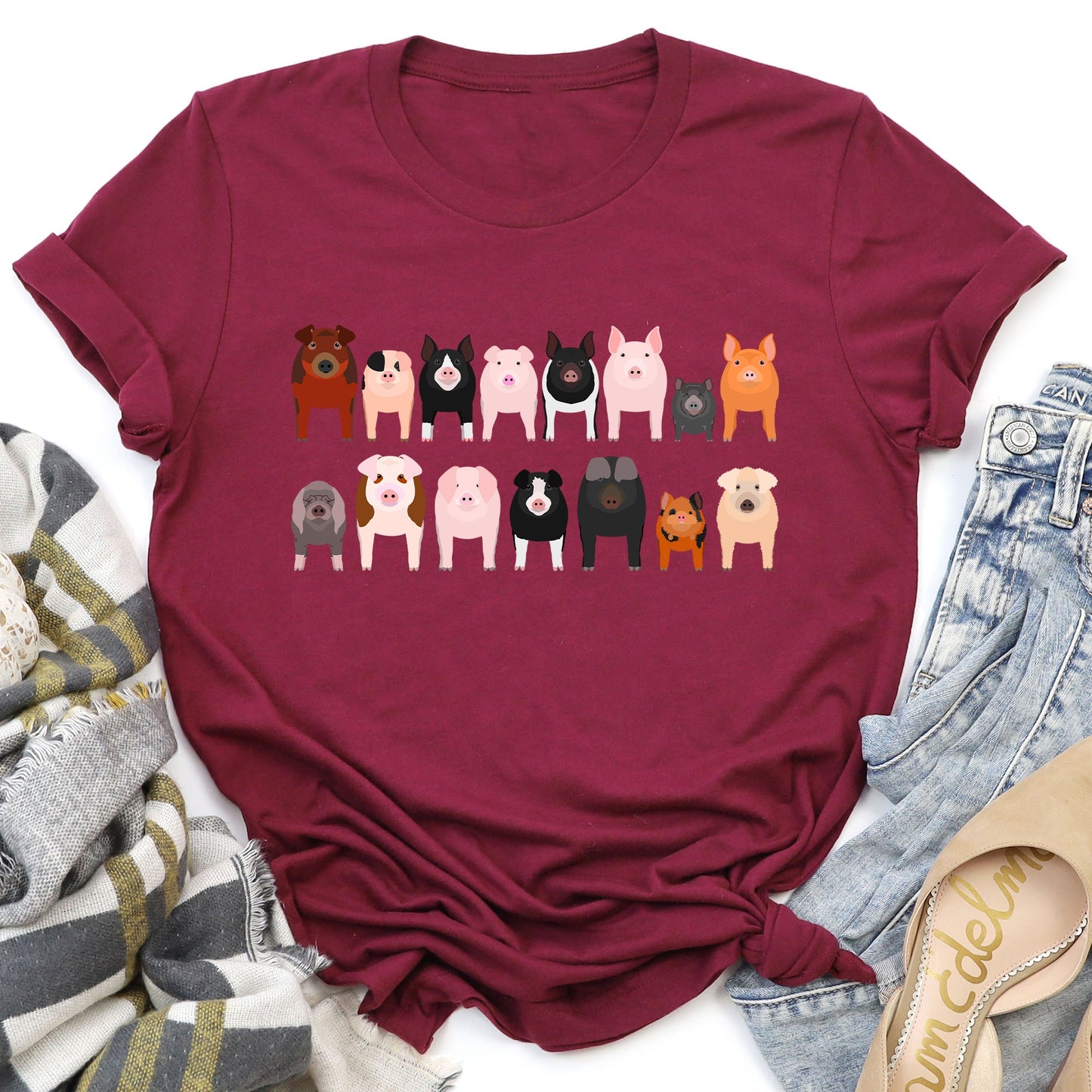 Pig Lovers Super Soft Tees, Farm Animal Shirts, Illustration, Breeds