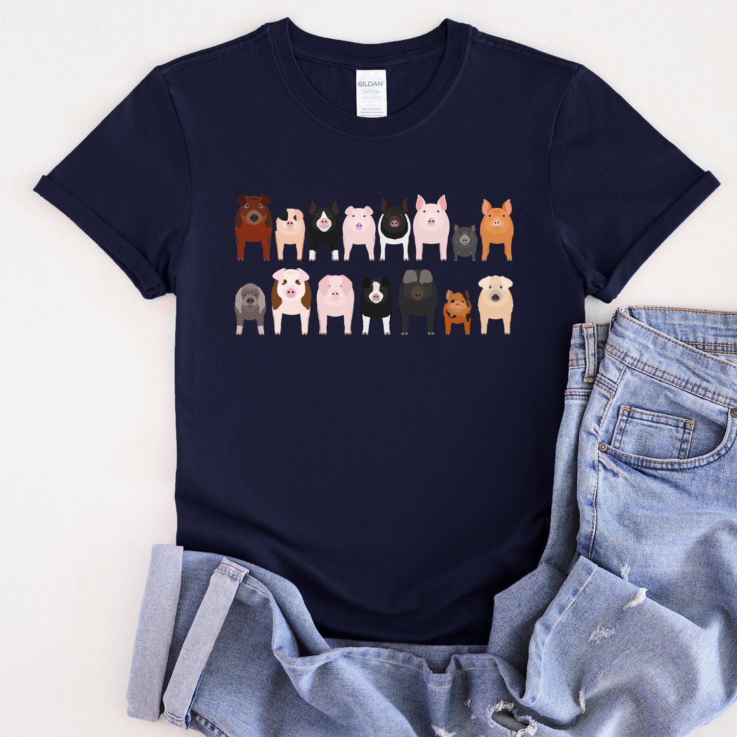 Pig Lovers Super Soft Tees, Farm Animal Shirts, Illustration, Breeds