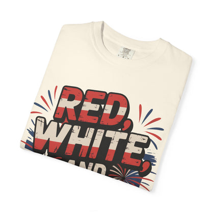 Red, White, and Boozy Ivory T-Shirt, Unisex Garment-Dyed Tee, Fourth of July Shirt, Patriotic Apparel, Summer Party Top, Alcohol Lover Gift