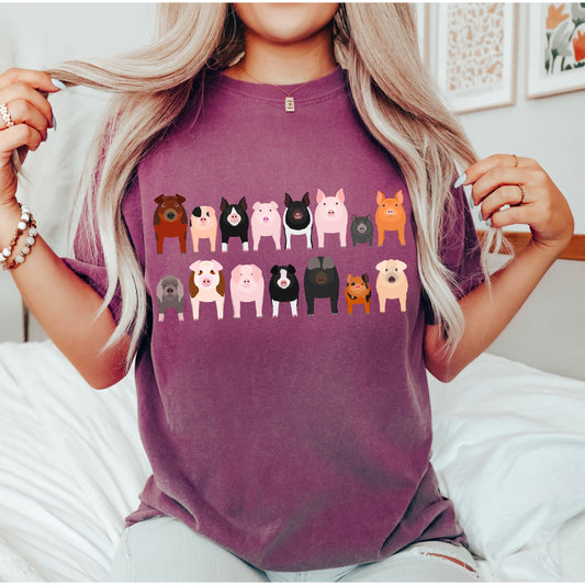Pig Lovers Comfort Color Tees, Farm Animal Shirts, Illustration, Breeds, Pet Comfort Colors T-Shirt
