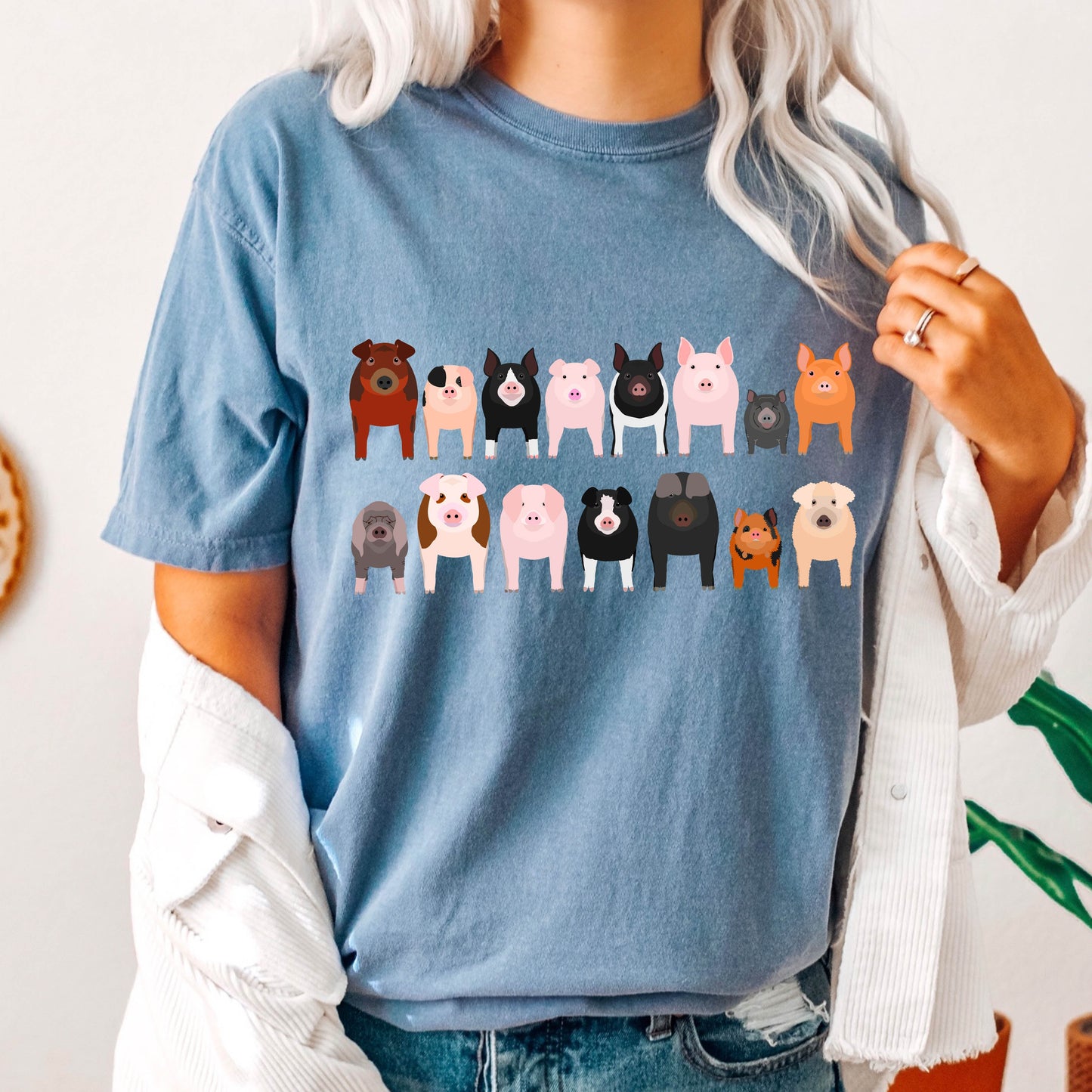 Pig Lovers Comfort Color Tees, Farm Animal Shirts, Illustration, Breeds, Pet Comfort Colors T-Shirt