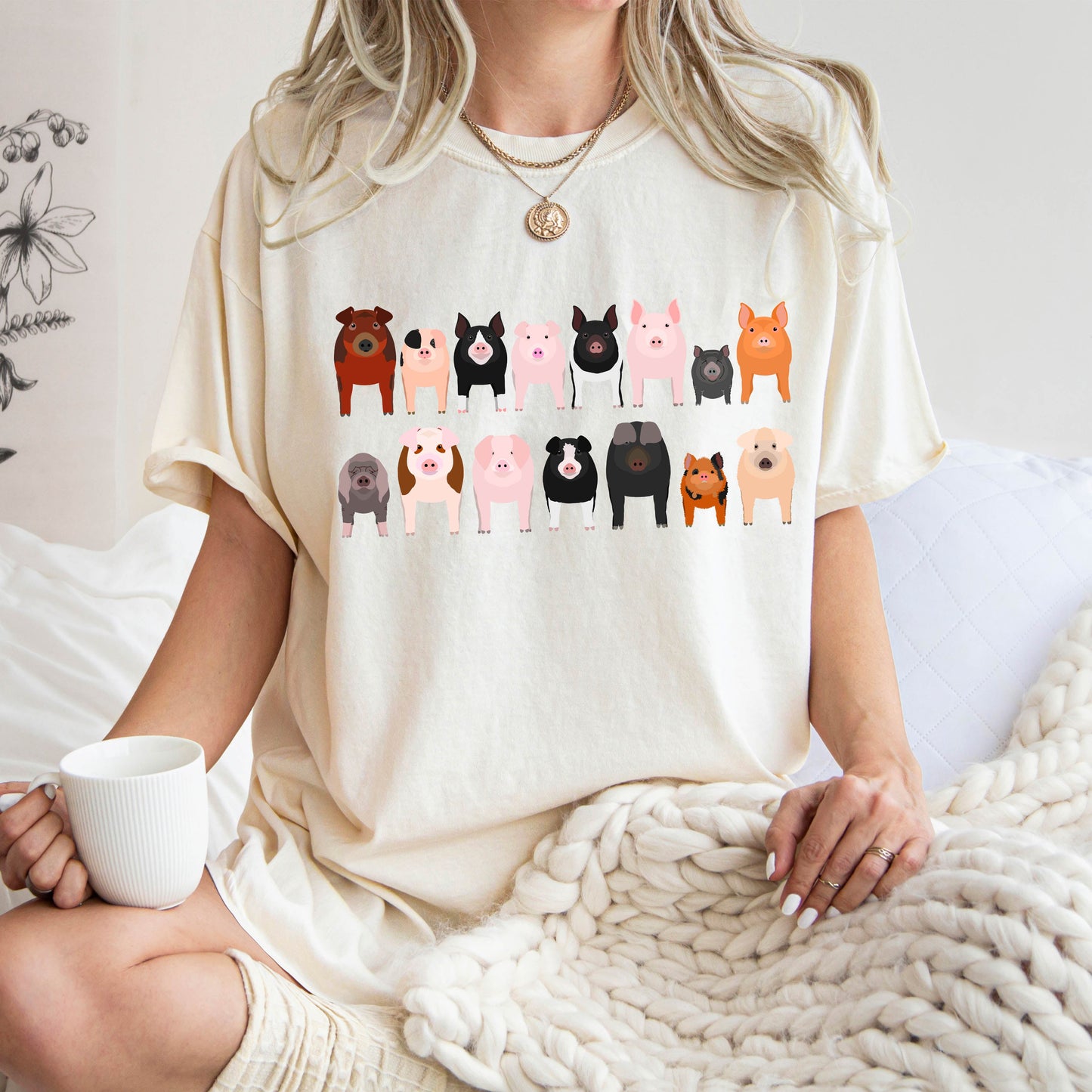 Pig Lovers Comfort Color Tees, Farm Animal Shirts, Illustration, Breeds, Pet Comfort Colors T-Shirt