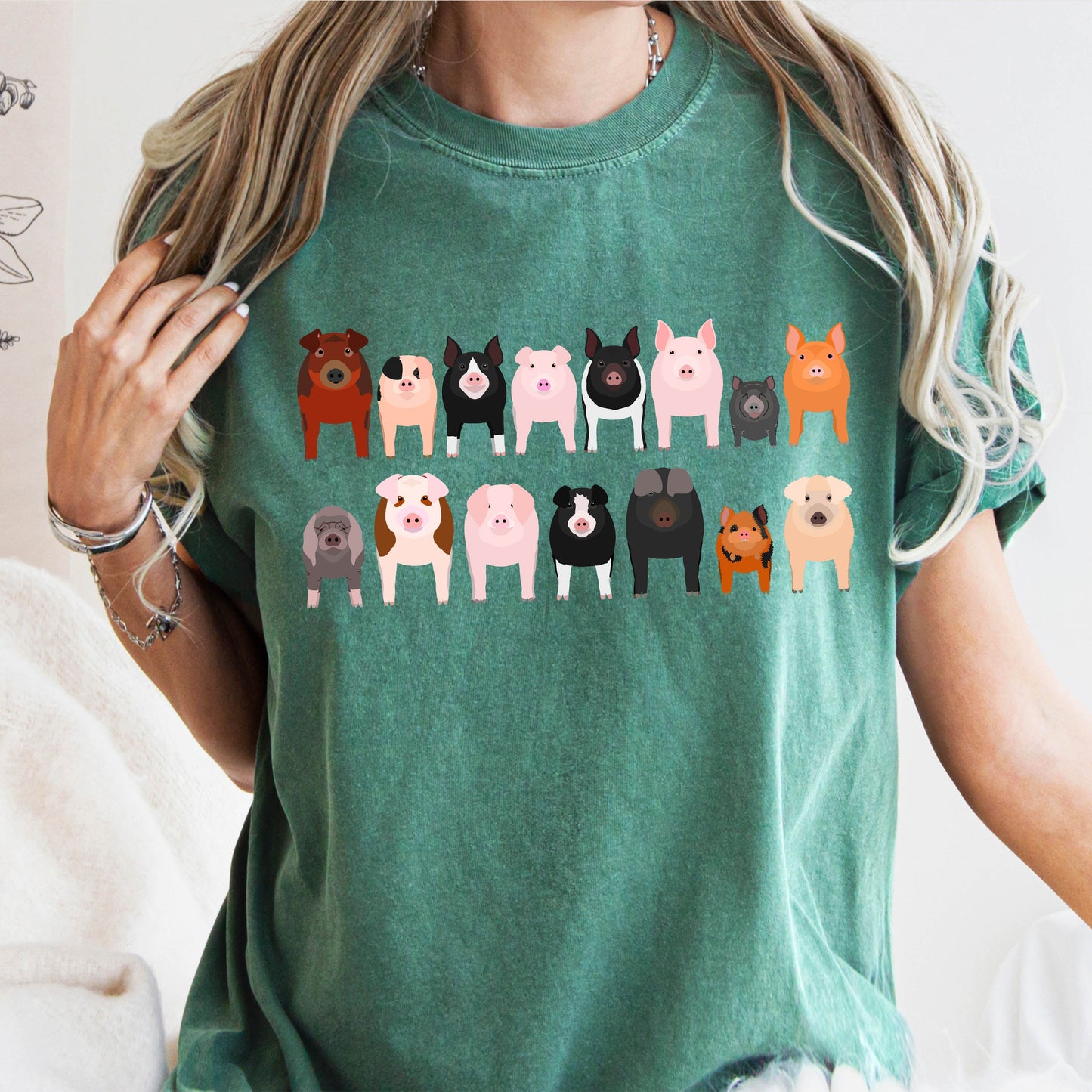 Pig Lovers Comfort Color Tees, Farm Animal Shirts, Illustration, Breeds, Pet Comfort Colors T-Shirt