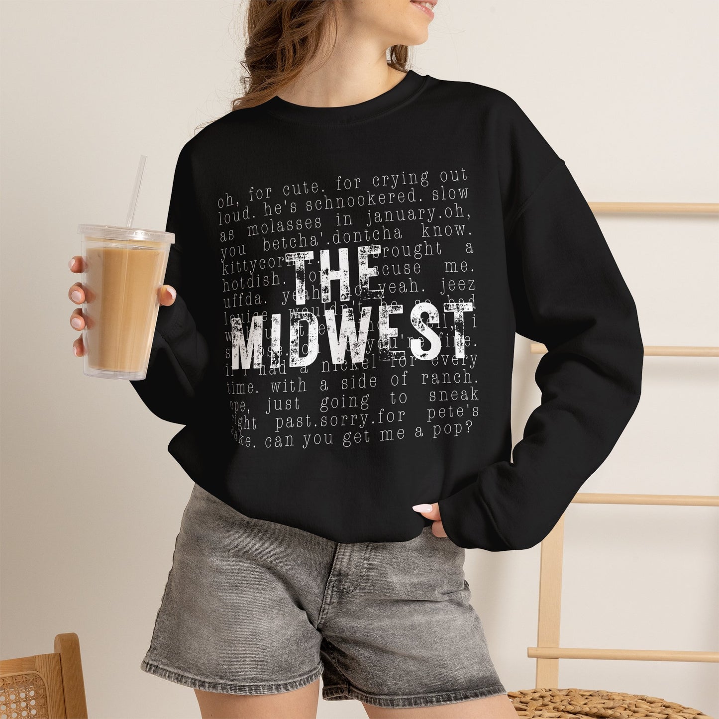 Midwest Crewneck Sweatshirt — "The Midwest" with Funny Midwestern Sayings (Uffda)