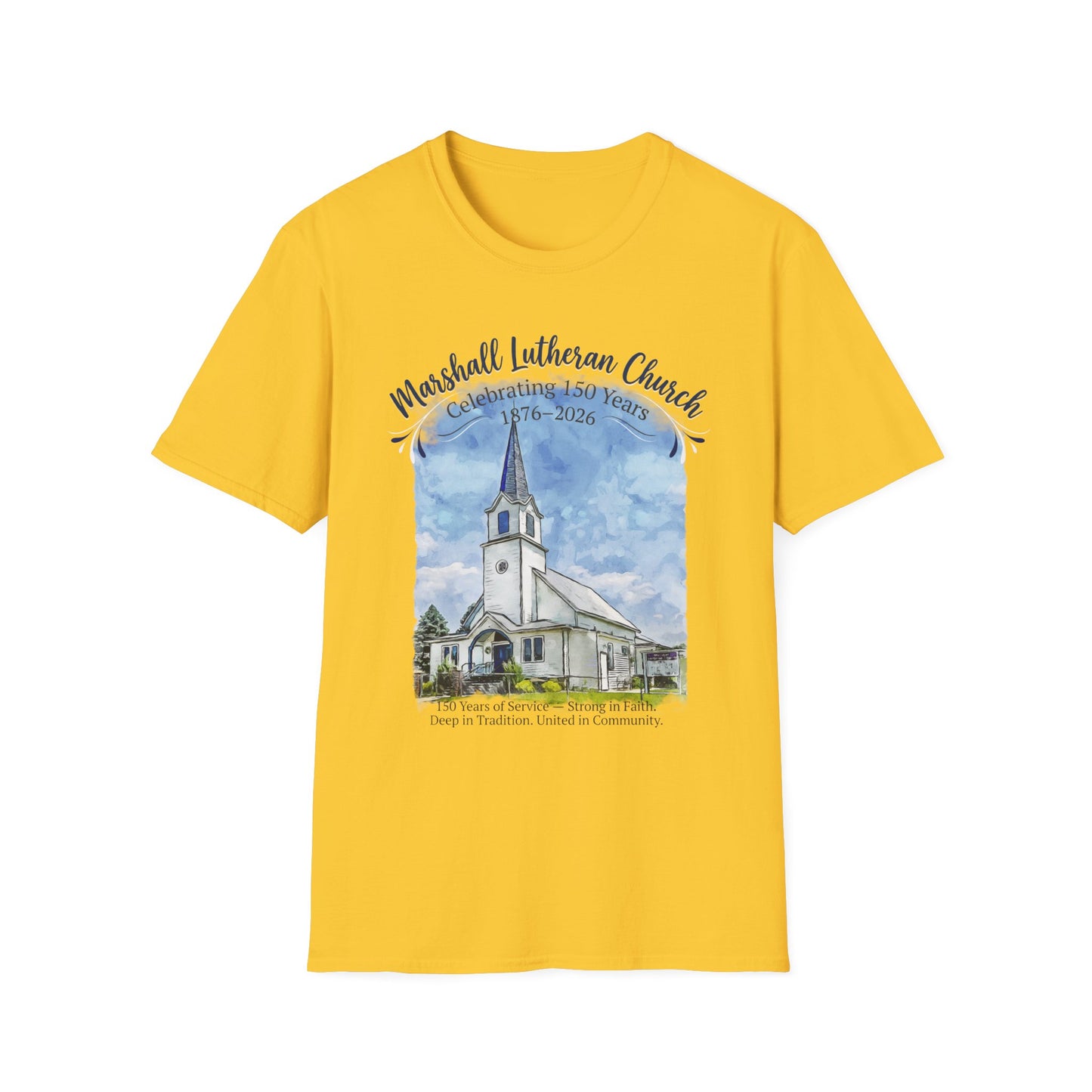 Adult T-Shirt — Marshall Lutheran Church 150th Anniversary (1876–2026) Commemorative Tee (Softstyle - All Colors for 2X and Below)