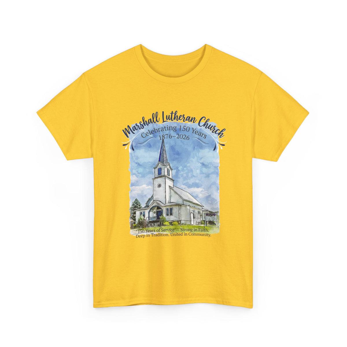 Marshall Lutheran Church Watercolor T‑Shirt — Church Building Souvenir Tee (GILDAN 5000)