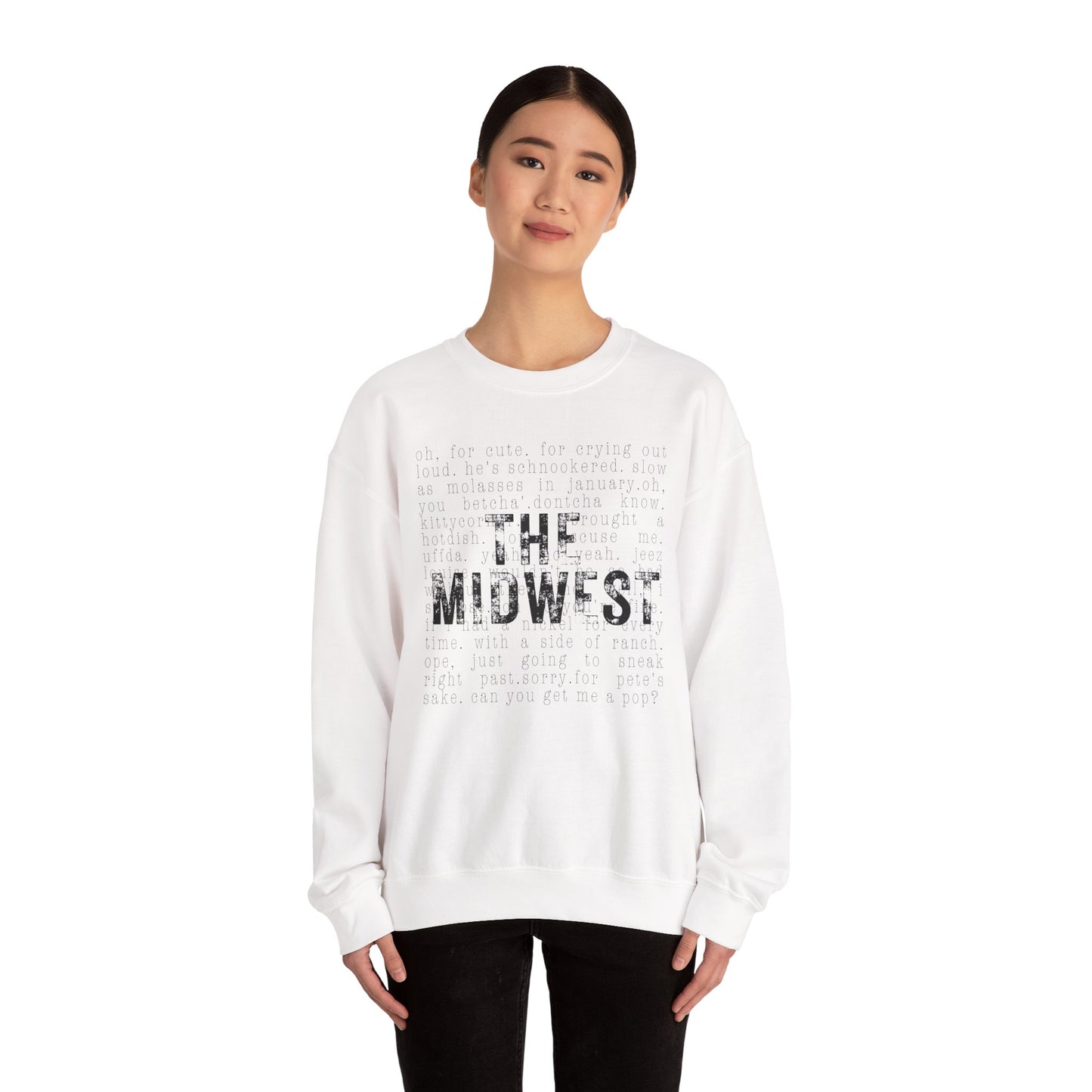 Midwest Crewneck Sweatshirt — "The Midwest" with Funny Midwestern Sayings (Uffda)