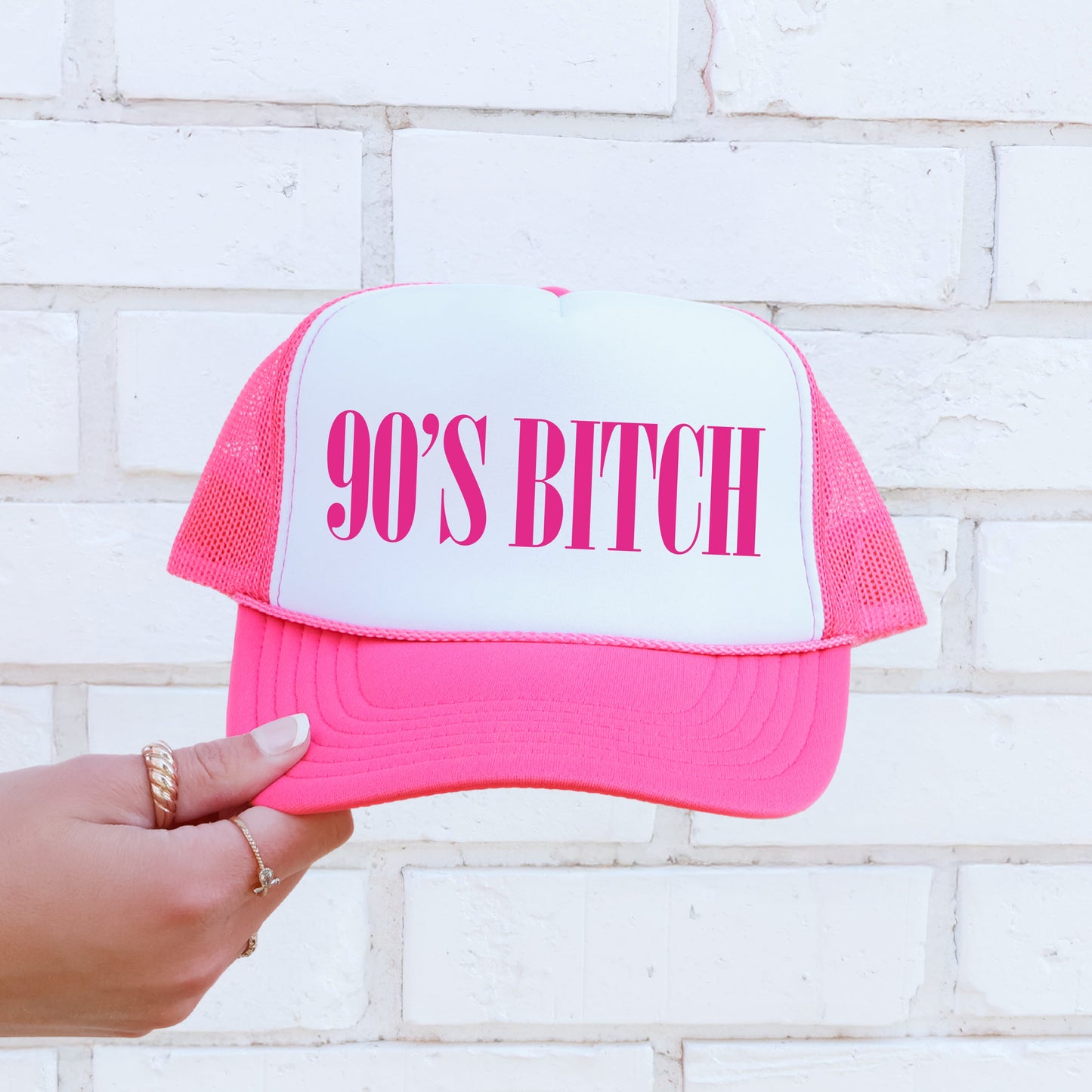 90s Bitch, Sassy, Funny, Bright Pink Snapback Trucker Hat