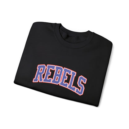 Rebels Graphic Crewneck Sweatshirt — Retro Collegiate Embroidered Lettering