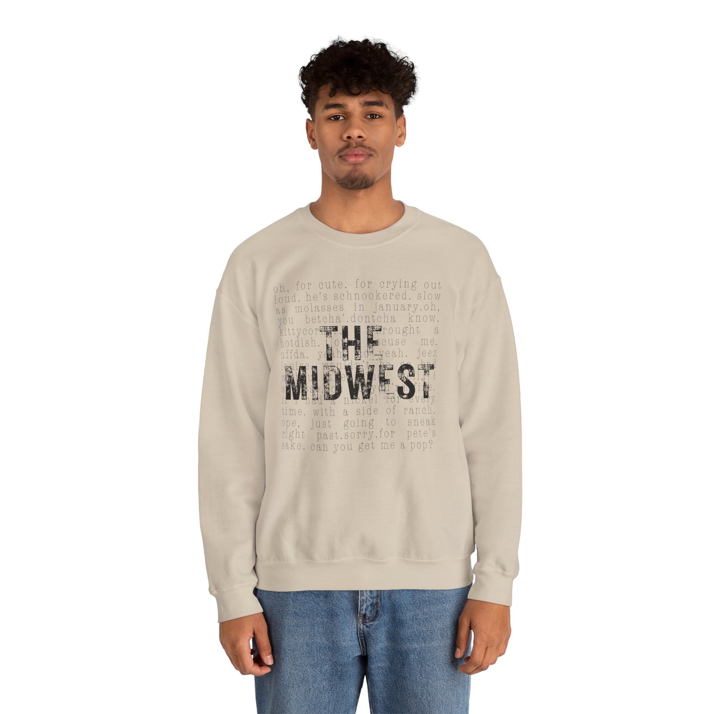 Midwest Crewneck Sweatshirt — "The Midwest" with Funny Midwestern Sayings (Uffda)
