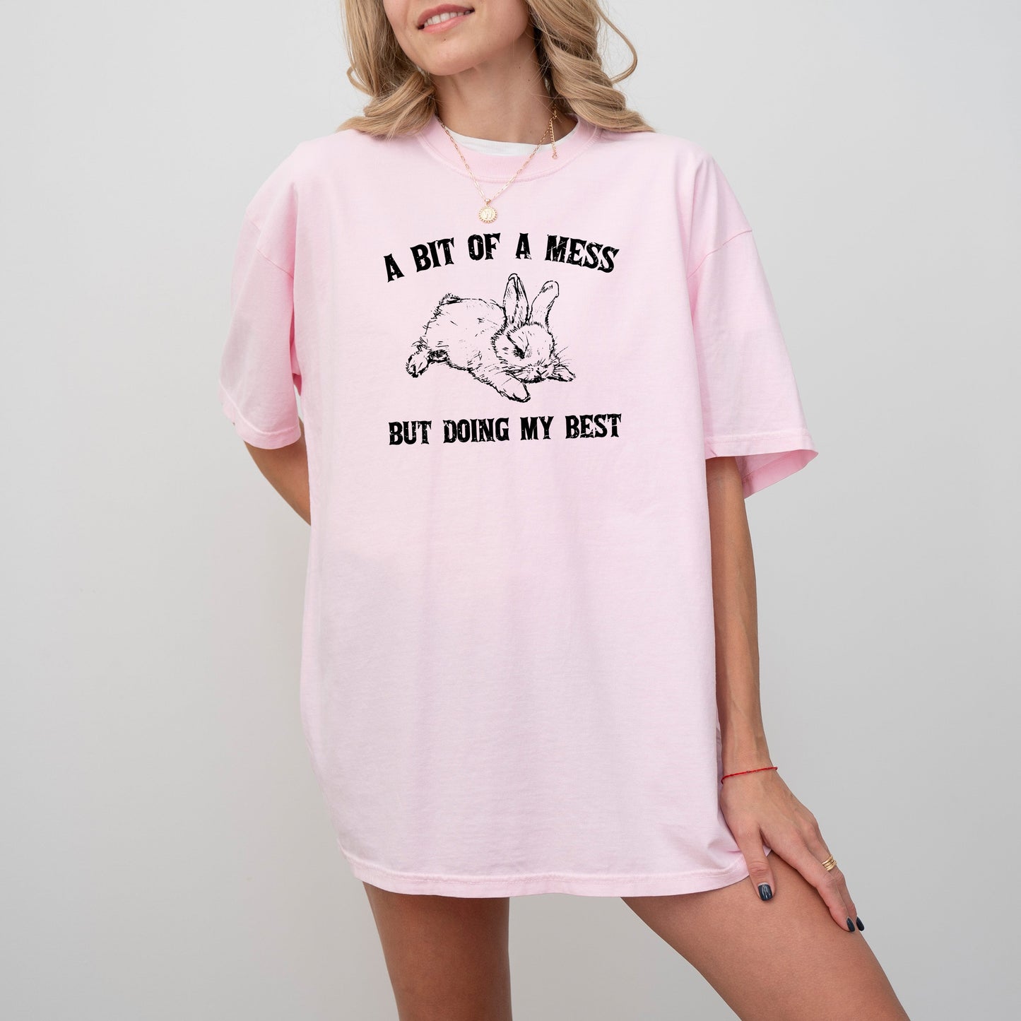 A Bit Of A Mess, Doing My Best, Cute Bunny, Rabbit, Funny, Aesthetic, Meme, Tshirt Comfort Colors T-Shirt