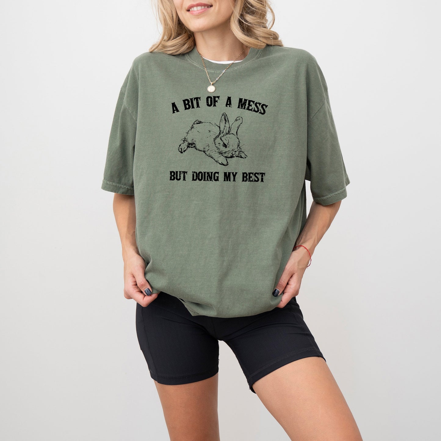 A Bit Of A Mess, Doing My Best, Cute Bunny, Rabbit, Funny, Aesthetic, Meme, Tshirt Comfort Colors T-Shirt