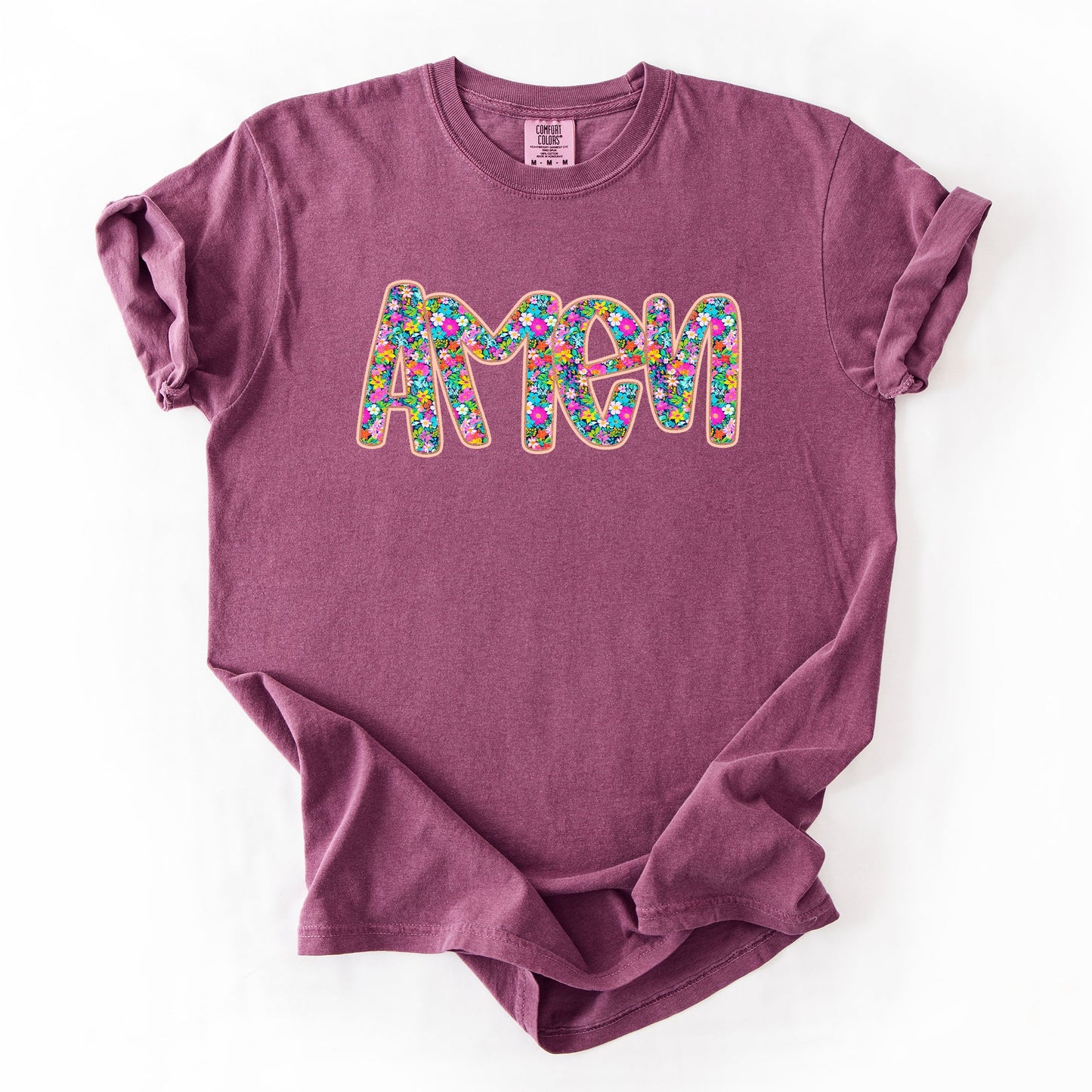 Amen, Christian, Gospel, Faith, Floral, Flowers, Bright, Colorful, Pastels Tshirt Comfort Colors T-Shirt