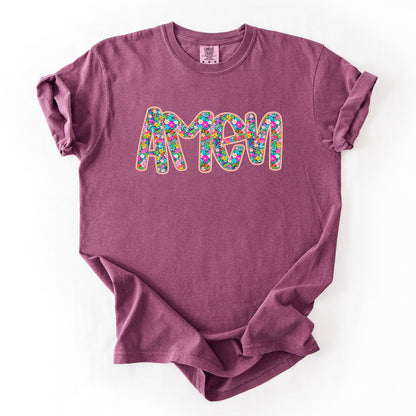 Amen, Christian, Gospel, Faith, Floral, Flowers, Bright, Colorful, Pastels Tshirt Comfort Colors T-Shirt