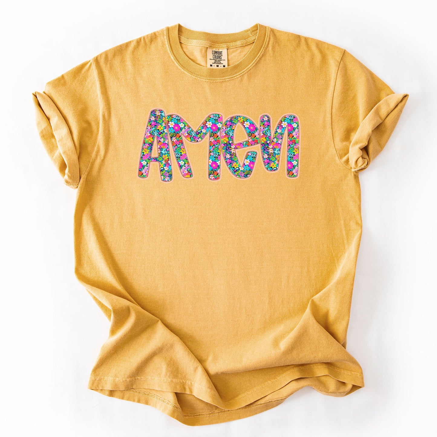 Amen, Christian, Gospel, Faith, Floral, Flowers, Bright, Colorful, Pastels Tshirt Comfort Colors T-Shirt