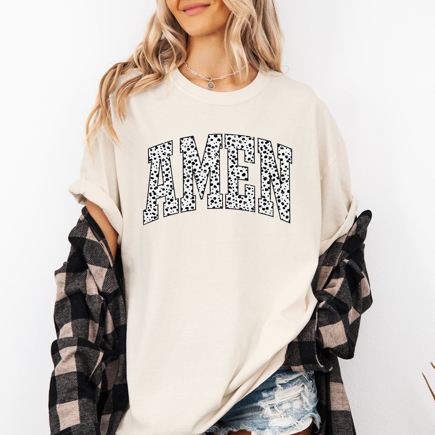 Amen, Dalmatian Print, Christian, Jesus, Gospel, Faith, Saved Tshirt Comfort Colors T-Shirt