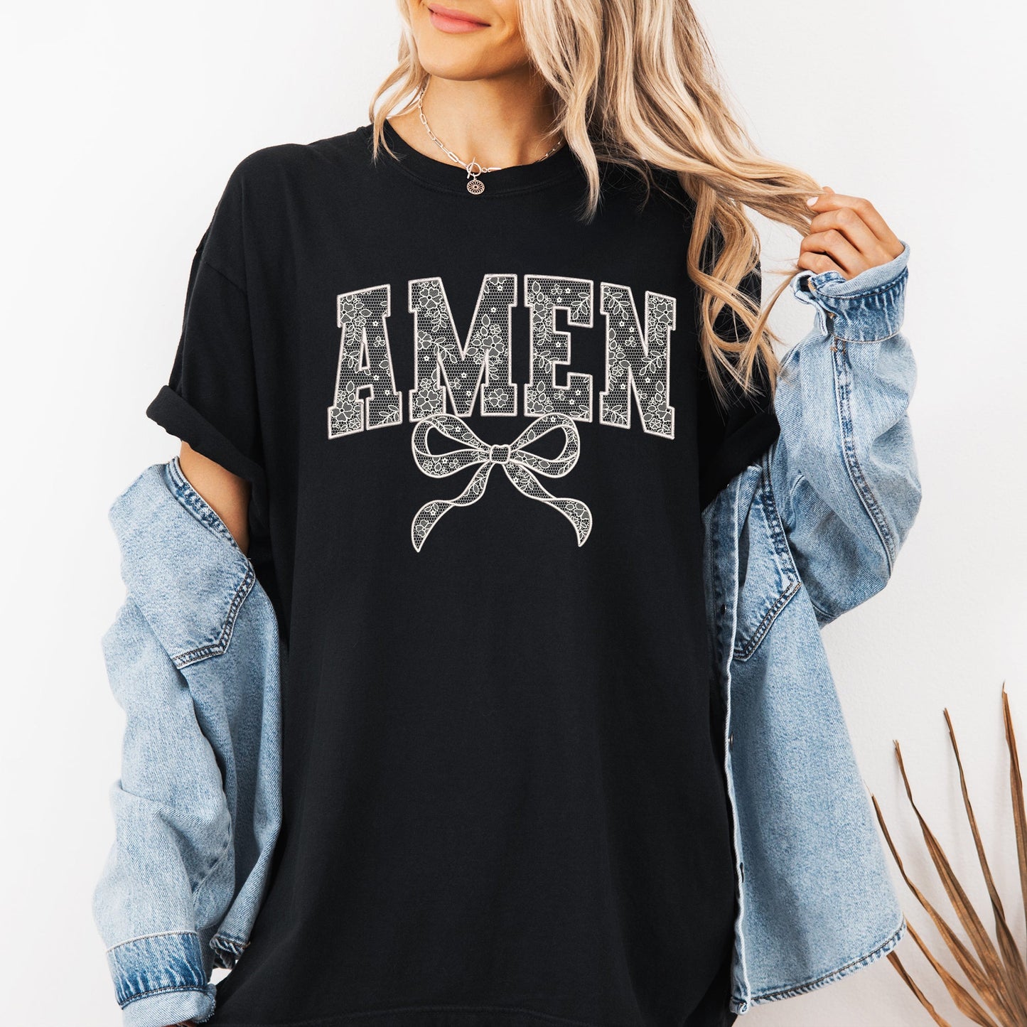 Amen, Lace, Coquette, Ribbon, Bow, Christian, Jesus, Gospel, Faith, Saved Tshirt Comfort Colors T-Shirt