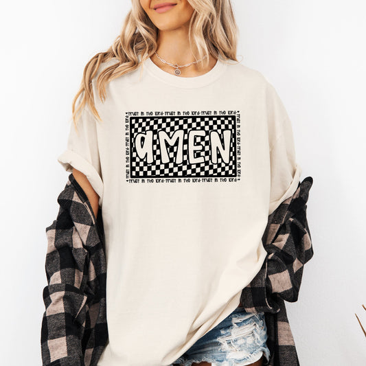 Amen, Trust In The Lord, Checkered, Christian, Jesus, Gospel, Faith, Saved Tshirt Comfort Colors T-Shirt