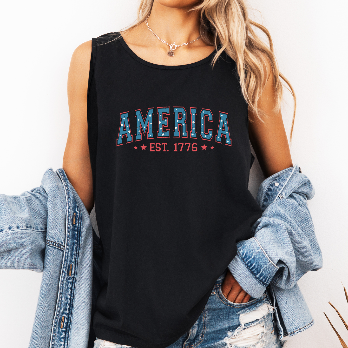 America Est 1776, Fourth of July, America, Patriotic, USA Comfort Colors Tank Top