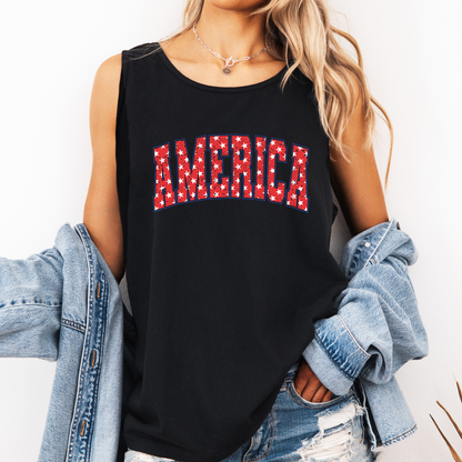 America Retro Varsity, Fourth of July, America, Patriotic, USA Comfort Colors Tank Top