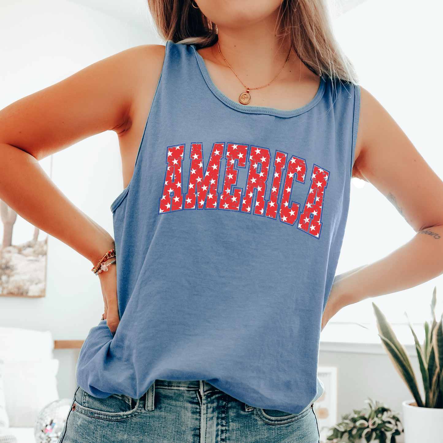 America Retro Varsity, Fourth of July, America, Patriotic, USA Comfort Colors Tank Top