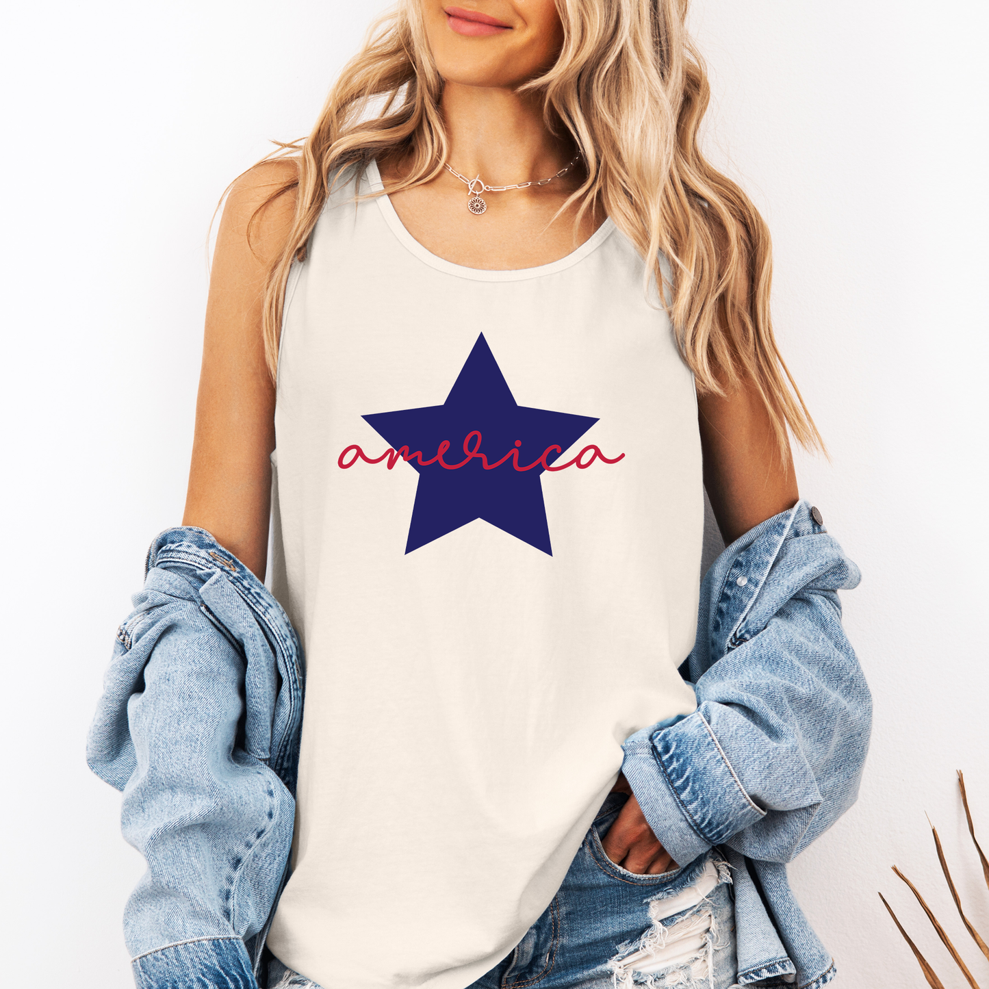 America Star, Fourth of July, America, Patriotic, USA Comfort Colors Tank Top