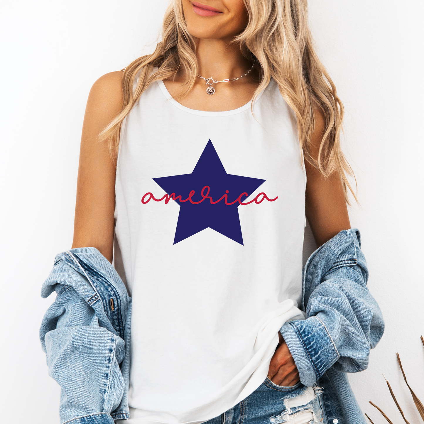 America Star, Fourth of July, America, Patriotic, USA Comfort Colors Tank Top