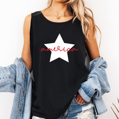 America Star, Fourth of July, America, Patriotic, USA Comfort Colors Tank Top