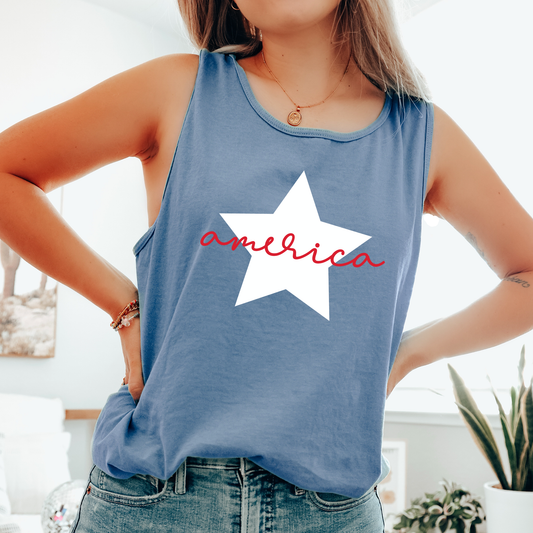 America Star, Fourth of July, America, Patriotic, USA Comfort Colors Tank Top