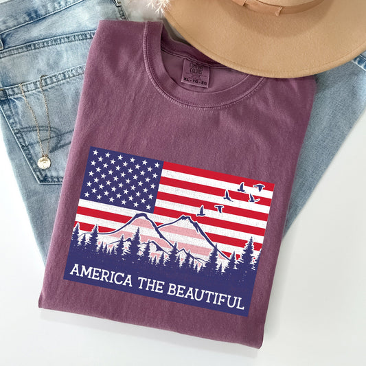 America The Beautiful, Flag, Mountains, Patriotic Tshirt Comfort Colors T-Shirt