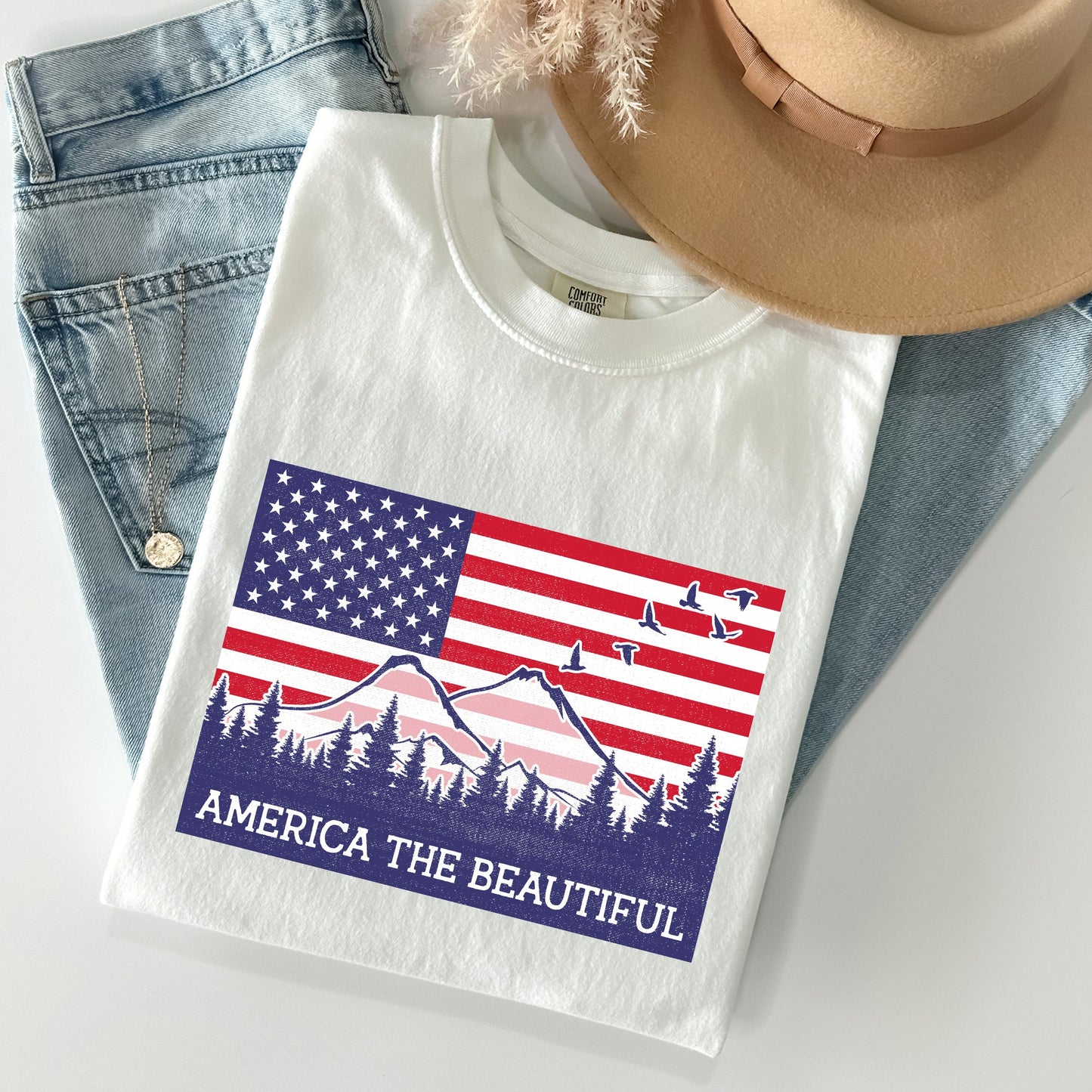 America The Beautiful, Flag, Mountains, Patriotic Tshirt Comfort Colors T-Shirt
